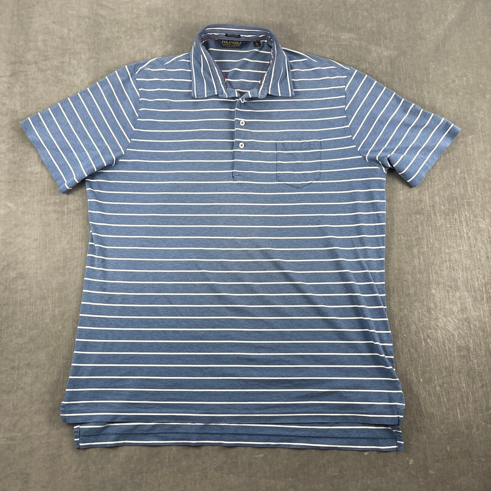 Polo Golf Ralph Lauren Men XL Blue Striped Polo Shirt Vintage Lisle Pima Cotton